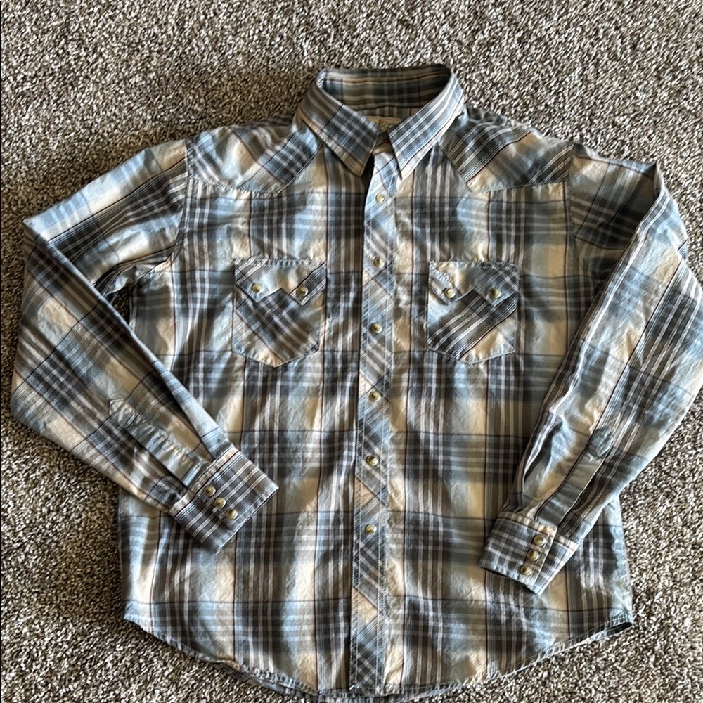 Wrangler Men's Plaid Shirt - Blue and Tan